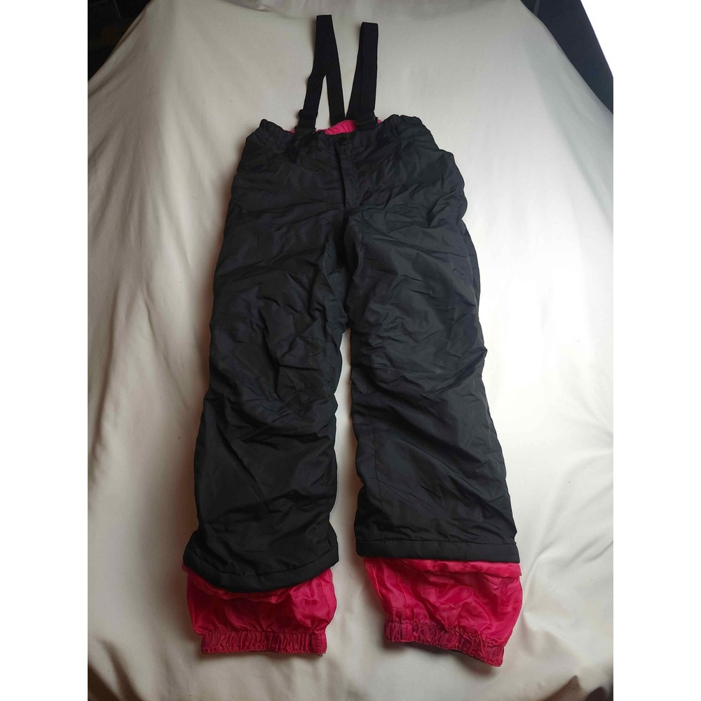 Iceburg Snow Pants Girls Size 8 Medium Black Pink Insulated Ski Bibs Suspenders